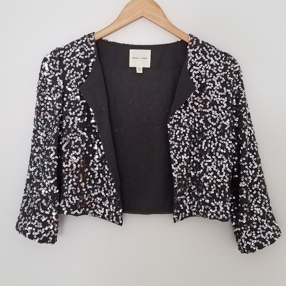 silence + noise gray cropped open jacket small